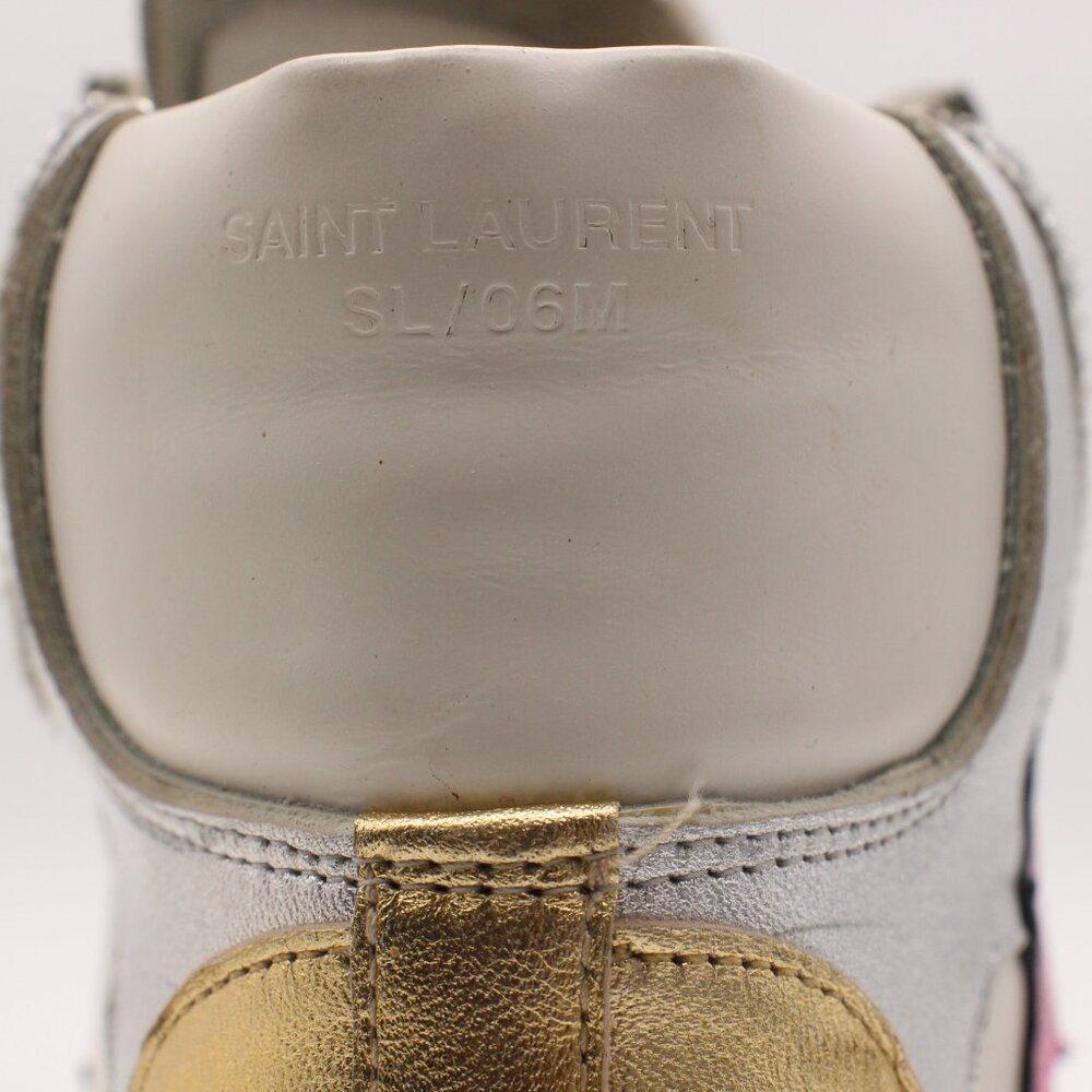 Saint Laurent Paris Love Women's EU 39 Mid Top Sneakers White Leather Glitter - Picture 12 of 13